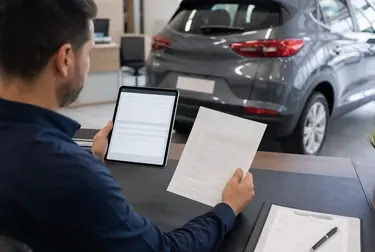 Despachante revisando documentos para licenciamento.
